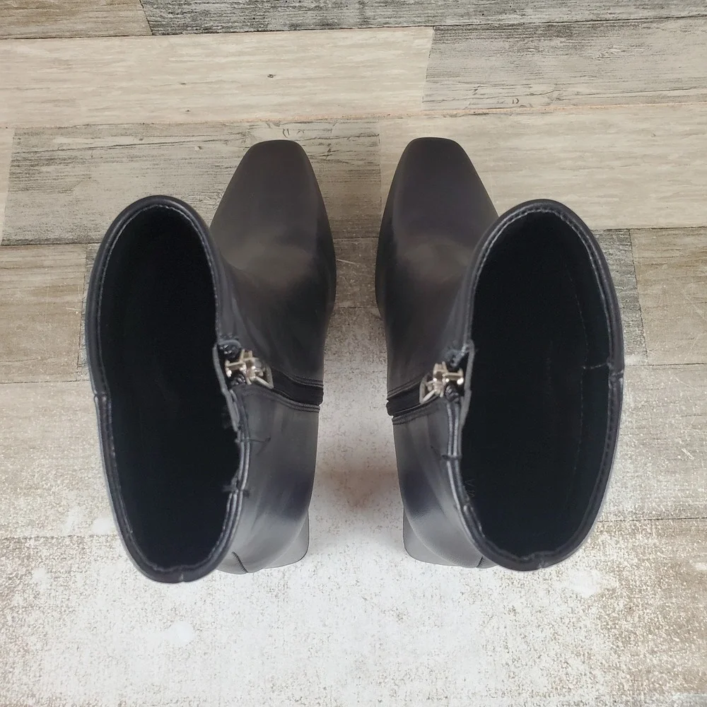 Marc Fisher LTD Floria Womens Boots Sz 6.5 Black Leather Side Zip Block Heel
